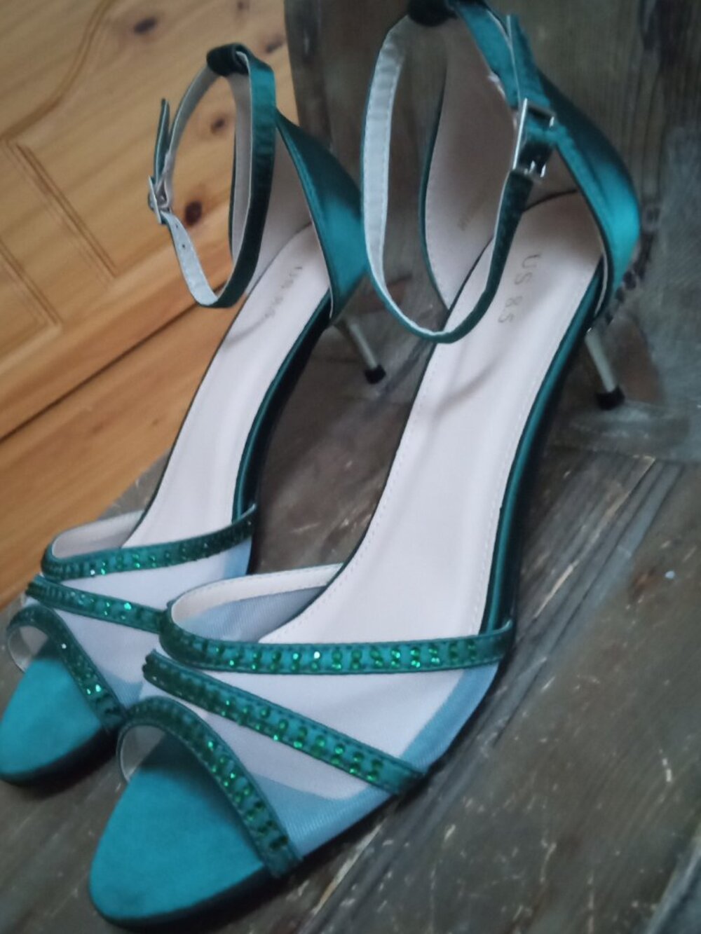 Allegra K Women's Size 8.5 Rhinestone Mesh Kitten Heels Sandals